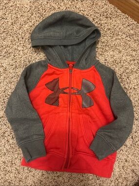 Under Armour Kids Red and Gray Hooded Zip Sweatshirt